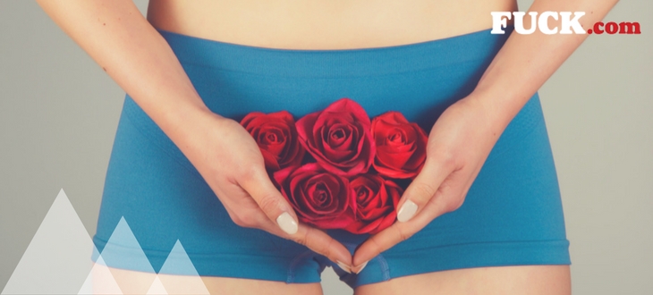 Woman holding a small bunch of roses covering her vagina. Popcorn.dating