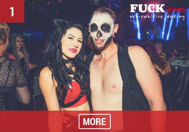 2 fetish party goers in alternative Halloween costume. Popcorn.dating