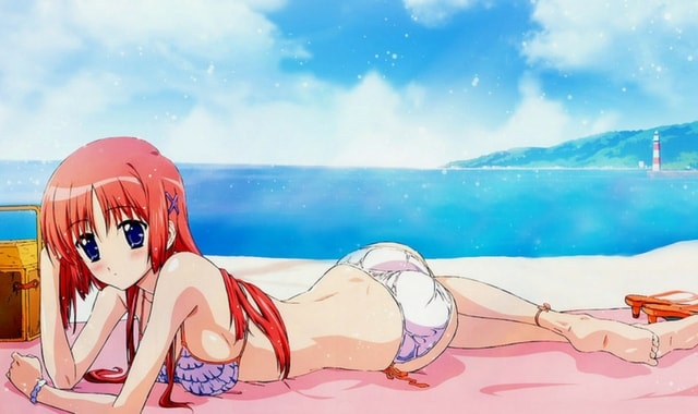 Sexy anime woman in a bikini laying on the beach - Popcorn.dating
